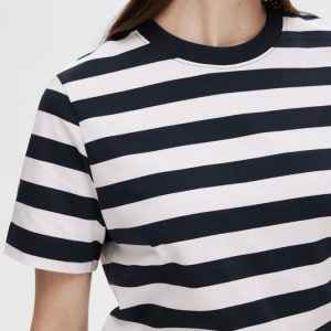 SELECTED SLFESSENTIAL SS STRIPED BOXY TEE BLAUW