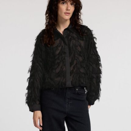 SELECTED SLFMYLINE LS FLUFFY CROPPED SHIRT ZWART