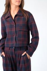 LIV THE LABEL THEA BLUE & BURGUNDY CHECKED BLAZER